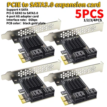1-5 Шт. 4-Портовая Карта Расширения SATA III PCIe 6 Гбит/с SATA 3.0 для PCI-e 1X Карта Контроллера PCI Express Адаптер Конвертер с Кронштейном