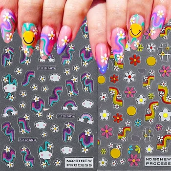 1шт 3D Красочные Цветы Наклейки для нейл-арта Радужное Облако Улыбка Дизайн ногтей Корейский Маникюр Фольга Обертывания Украшения для нейл-арта 0