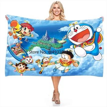 2023 Мультяшное Банное Полотенце Doraemon Для детей, мальчиков и девочек, Одеяло для кемпинга на открытом воздухе, Цифровая печать, Пляжное полотенце из Микрофибры, Мочалка