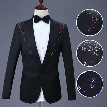 2023 Новый мужской костюм для выступлений со стразами, черно-белое сценическое платье, костюм для певца и ведущего, студийный костюм-двойка