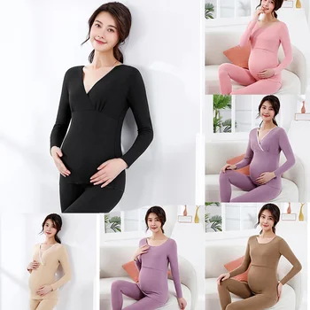 2023 Осенняя одежда для беременных и кормящих Осенние брюки Пижама для беременных Утолщенное теплое нижнее белье Одежда для кормления с длинными рукавами
