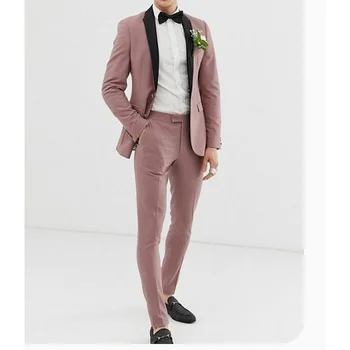 2023 Пыльно-Розовый Черный Платок С лацканами Мужские костюмы для выпускного вечера Terno Masculino Костюм Жениха Homme Blazer Свадебный 2 шт. 0
