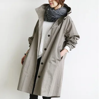 4xlдлинное женское пальто-Ветровка Новая Демисезонная Свободная куртка с капюшоном и длинным рукавом на подкладке Y232