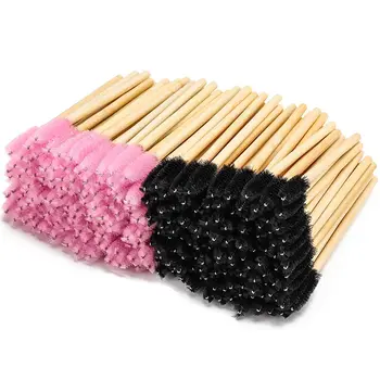 500шт Палочки для туши с бамбуковой ручкой, аппликатор, Одноразовая кисточка для наращивания ресниц, кисти для макияжа, Розовый, черный
