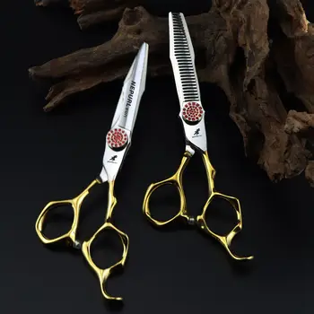 6,0-дюймовые ножницы для волос из полузолотого красного кирпича, сталь 440C, бесшовное истончение на 20-30% Для парикмахеров парикмахерских