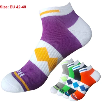 6 Пар ярких спортивных носков большого размера для мужчин, короткие сетчатые носки Happy Sock, дышащие носки для бега с толстой подошвой из полотенца, 46 47 48