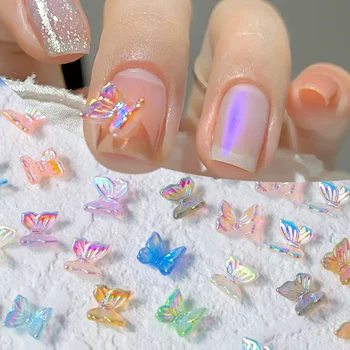 Aurora Glitter 3D Красочные Подвески с бабочкой и бантом для ногтей Ювелирные изделия DIY Наклейки для маникюра из смолы Украшения для ногтей Аксессуары