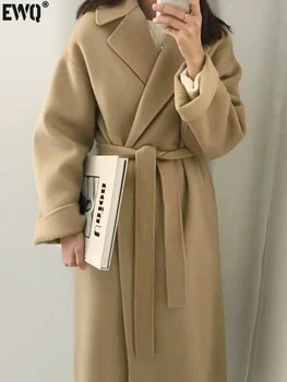 [EWQ] Женская шерстяная куртка с поясом, модное элегантное женское шерстяное толстое пальто с длинным рукавом, осень-Зима 2023, Новинка 16U4312