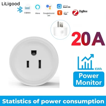 LiLigood Tuya Smart Plug Zigbee Plug 20A Power Monitor Беспроводная Розетка Управления с Таймером Энергопотребления Работает с Alexa Google Home