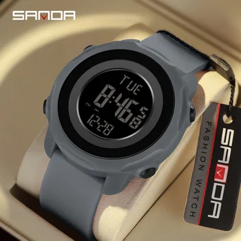 Sanda 6122 Новые модные мужские спортивные часы на открытом воздухе с силиконовым ремешком, водонепроницаемым цифровым механизмом, электронным режимом будильника со светодиодной подсветкой, наручные часы