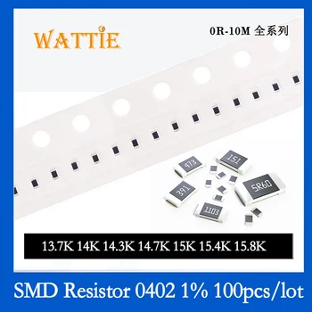 SMD резистор 0402 1% 13.7K 14K 14.3K 14.7K 15K 15.4K 15.8K 100 шт./лот микросхемные резисторы 1/16 Вт 1.0 мм * 0.5 мм