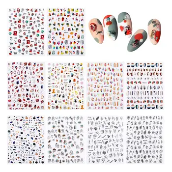 Абстрактные наклейки для ногтей, 10 листов, наклейки для ногтей, 3D самоклеящиеся украшения своими руками для женщин, девочек, детей, Листы легко отклеиваются