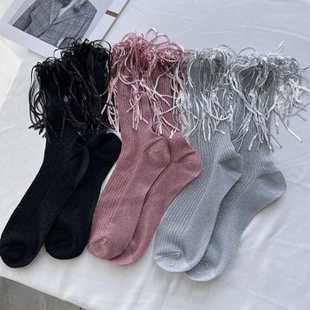 Блестки, кисточки, Блестящие носки, Женская Корейская мода 2023, Осень
