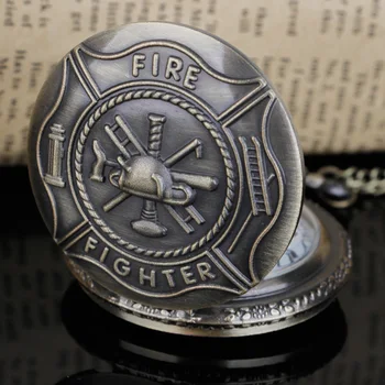 Винтажный значок пожарного, кварцевые карманные часы, Бронзовый логотип пожарных инструментов в стиле стимпанк, Мужская и женская подвеска, подарочное ожерелье