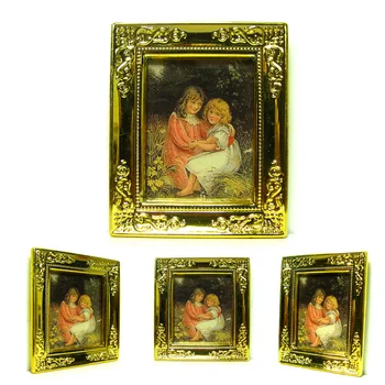 Винтажный кукольный домик в масштабе 1: 12, Миниатюрная настенная картина в золотой рамке, портрет Викторианских сестер, Картина маслом, Домашний декор