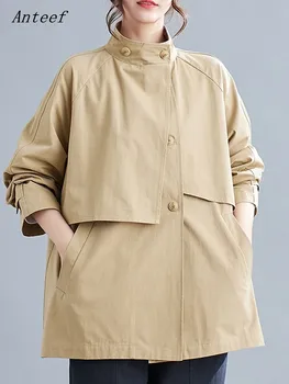 винтажный повседневный свободный осенне-весенний тренч из хлопка оверсайз с длинным рукавом, женская одежда 2023 года, верхняя одежда