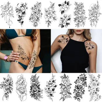 Водонепроницаемая временная татуировка, флэш-татуировка, принт для губ, Бабочка, Цветы, боди-арт, рука, искусственный рукав, Женские тату-наклейки 1шт