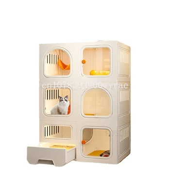 Встроенные прозрачные клетки для кошек на вилле, ящик для кошачьего туалета, ограждение для кошек, шкаф для кошек с закрытым туалетом, домик для домашних кошек