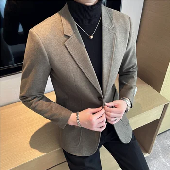 Высококачественная шерстяная ткань, корейское пальто, мужской модный тренд, деловой тонкий блейзер, осенне-зимний мужской фрак, пальто