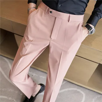 Высококачественные однотонные брюки для делового костюма для мужчин, облегающие повседневные офисные брюки для общения, мужские свадебные брюки для жениха 2023