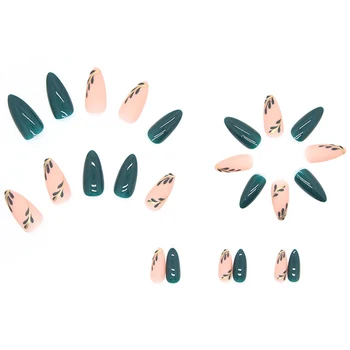 Глянцевые зеленые и бежевые матовые накладные ногти, прочные и никогда не расслаивающиеся, комфортные накладные ногти для школы нейл-арта домашнего использования