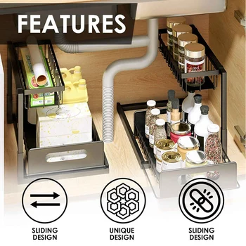 Домашний стеллаж для хранения под раковиной И органайзеры для хранения 2-Ярусный органайзер для раковины в кухне и ванной, выдвижной выдвижной ящик