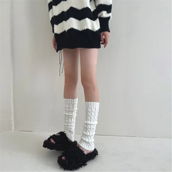 Женская грелка для ног из кабельной вязки ярких цветов, носки средней длины в стиле Харадзюку