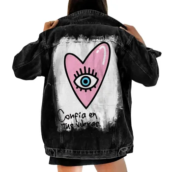 Женская осенне-зимняя новинка 2023 года Y2K Street Fashion Spicy Girls, персонализированная джинсовая куртка в стиле хип-хоп с рисунком любви и граффити