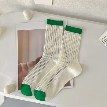 Женские носки из прозрачной сетки до середины икры, дышащие Тонкие красочные носки в стиле пэчворк с рюшами, рождественские чулки с динозаврами