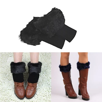 Женские теплые зимние вязаные меховые манжеты для ботинок, гетры для носков, гетры с шортами, юбками, джинсами в обтяжку и многое другое