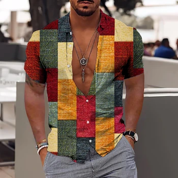 Забавная мужская рубашка с имитацией тряпичной 3D печати, летняя уличная толстовка, пляжный топ, повседневная мужская одежда в стиле ретро с коротким рукавом