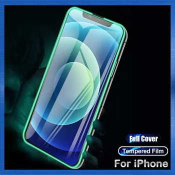 Защитная пленка из флуоресцентного закаленного стекла с серебристой пленкой для iPhone 11 12 13 14 Pro X XR XS Max Plus с полной светящейся крышкой