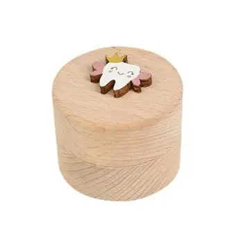 Зубная шкатулка для мальчиков и девочек, милая мультяшная деревянная коробка для молочных зубов, круглый контейнер на память для зубов, идеальный подарок на день рождения или для детского душа для мальчиков