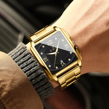 Квадратные кварцевые часы BINBOND из нержавеющей стали, мужские спортивные Водонепроницаемые часы с календарем, лучший бренд класса люкс Relogio Masculino