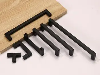 Квадратные ручки шкафа Премиум-класса в гладком черном цвете - Изготовлены из высококачественной нержавеющей стали для кухни, шкафа, Выдвижного ящика гардероба 3