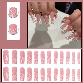 Квадратный Пресс-Тип Ногтей Длинные Жемчужно-Розовые Ногти Акриловые Ногти Для Женщин И Девочек Искусственные Ногти Чехлы для Ногтей для Набора текста