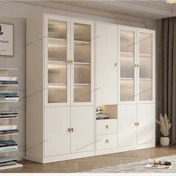 Книжный шкаф со стеклянной дверцей, бытовая легкая роскошь, напольный книжный шкаф из массива дерева, современный, простой и пылезащитный встроенный, который