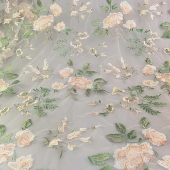 Красивая мягкая сетчатая кружевная ткань с вышивкой в виде цветка пиона, ткань для французского тюлевого платья, материал для одежды своими руками
