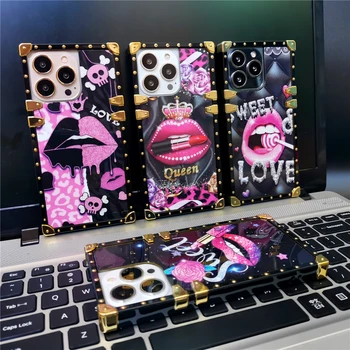 Красочный Блестящий Квадратный Чехол Для Телефона Fashion Queen Pink lip Case Для Samsung Galaxy S23 Ultra S22 Plus S10 S20 S21 FE Note 20 10