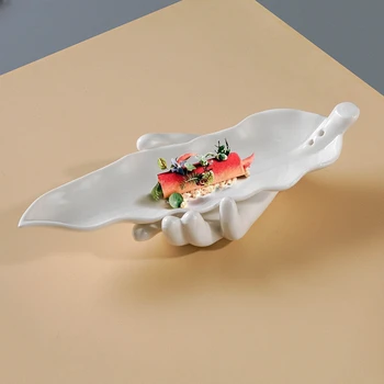 Креативная Белая Посуда Листовая Тарелка Тарелка для Рук Будды Десертная Тарелка для суши в ресторане отеля Тарелка для суши в Скандинавском стиле Керамическая Посуда для домашней Кухни