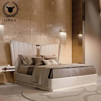 Легкая роскошная кожаная кровать в итальянском стиле большая квартира главная спальня свадебная кровать двуспальная кровать 1,8 метра большая кровать на заказ