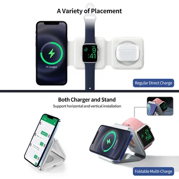 Магнитное Беспроводное Зарядное Устройство мощностью 15 Вт для Apple Watch серии 7 8 6 3 se Портативная Складная Док-станция Для Быстрой Зарядки Iphone 14 13 12 /AirPods 3 2 1