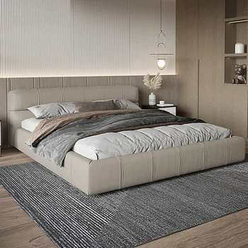 Мебель для спальни кожаная кровать итальянская минималистичная мягкая сумка современные легкие роскошные японские татами 0