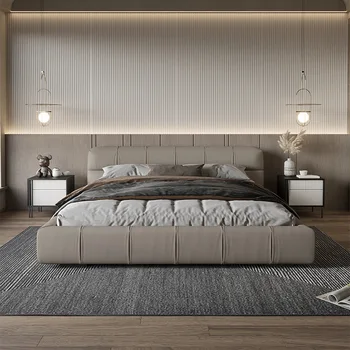 Мебель для спальни кожаная кровать итальянская минималистичная мягкая сумка современные легкие роскошные японские татами 1