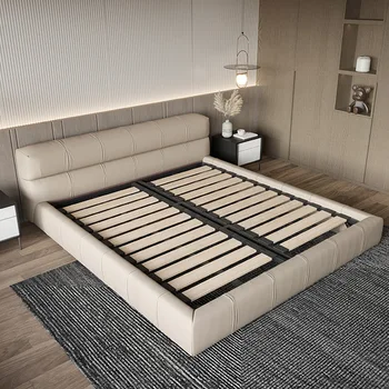 Мебель для спальни кожаная кровать итальянская минималистичная мягкая сумка современные легкие роскошные японские татами 3