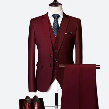 Международная торговля, новый мужской деловой повседневный костюм, комплект из трех предметов с двумя пряжками, корейская версия, приталенный костюм жениха, мужская одежда
