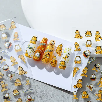 Милый Желтый Кот Забавные Мультяшные Наклейки для ногтей Популярный американский Нейл-арт Fat Cat Самоклеящиеся Наклейки для ногтей с тиснением Аксессуары
