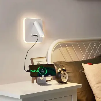 Минималистичный Скандинавский Домашний Гостиничный фон Светодиодная лампа для чтения в коридоре Прикроватная бра в спальне с быстрой зарядкой по USB