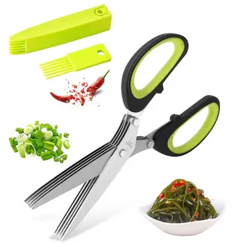 Многослойные кухонные ножницы из нержавеющей стали для резки трав с безопасной крышкой Многофункциональные ножницы для резки овощей