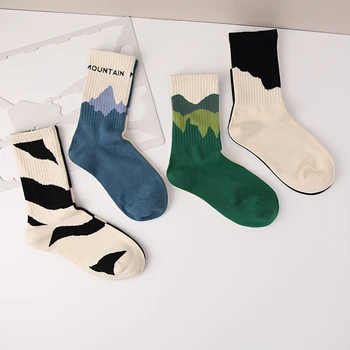 Модные Мужские носки в стиле A/B с асимметричным рисунком, Мужские Хлопчатобумажные носки для уличного скейтборда, Дышащие Носки для пары